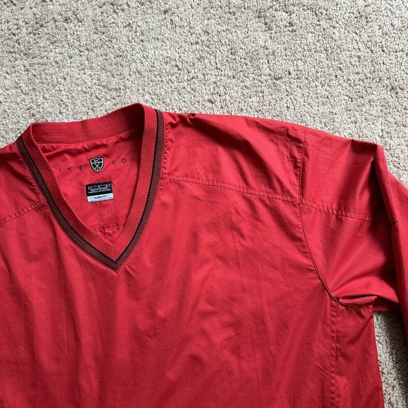 Nike Golf Windbreaker Men's Large Pullover V Neck Clima Fit Red Zip Pockets - Picture 4 of 12